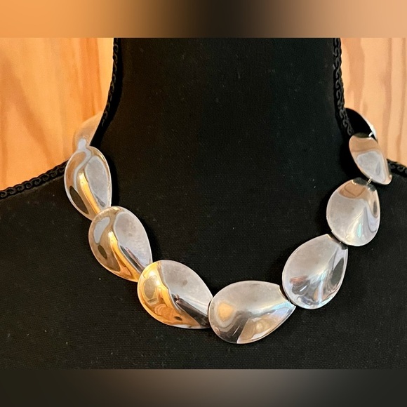 Bold Silver Teardrop Statement Necklace Bohemian Boho Chic Rare Geometric Oval - Picture 3 of 15